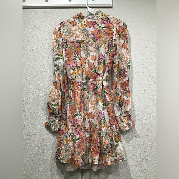 Fate: With Love Orange Floral Mini Dress Size M NWT Pink Long Sleeve Ruffle Boho - Picture 11 of 13